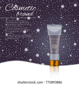 Vector 3D cosmetic illustration on a soft light background with flare effects. Beauty realistic cosmetic product design template.