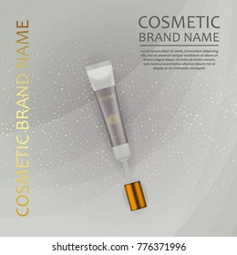 Vector 3D cosmetic illustration on a soft light waves background . Beauty realistic cosmetic product design template