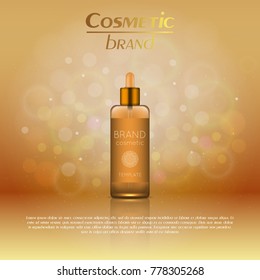 Vector 3D cosmetic illustration on a soft light blurred background with bokeh. Beauty realistic cosmetic product design template