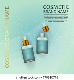 Vector 3D cosmetic illustration on a soft light waves background . Beauty realistic cosmetic product design template