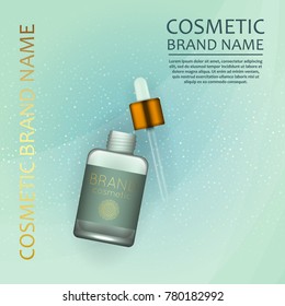 Vector 3D cosmetic illustration on a soft light waves background . Beauty realistic cosmetic product design template