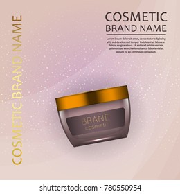 Vector 3D cosmetic illustration on a soft light waves background . Beauty realistic cosmetic product design template