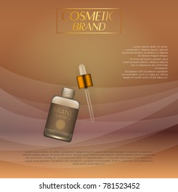 Vector 3D cosmetic illustration on a soft light waves background . Beauty realistic cosmetic product design template