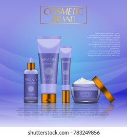 Vector 3D cosmetic illustration on a soft light waves background . Beauty realistic cosmetic product design template