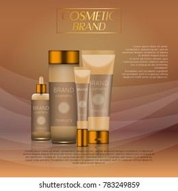 Vector 3D cosmetic illustration on a soft light waves background . Beauty realistic cosmetic product design template
