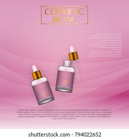 Vector 3D cosmetic illustration on a soft light waves background . Beauty realistic cosmetic product design template