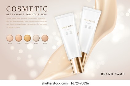 Vektorillustration 3D Kosmetische Make-Up-Illustration Produktflasche mit cremefarbenem, elegantem Hintergrund