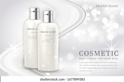 Frasco de producto Vector 3D con fondo blanco brillante elegante
