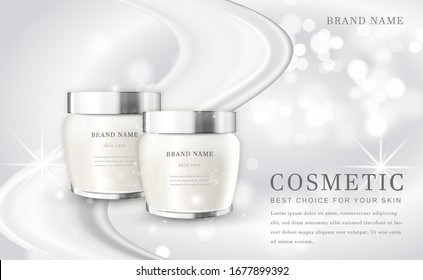 Frasco de producto Vector 3D con fondo blanco brillante elegante