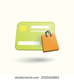 Vector 3D credit card with paper bag for online store