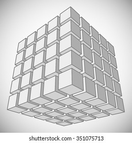 Vector 3d cube. Black and white illustration.