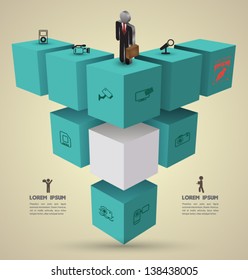 Vector 3d cube boxes with icons for business concepts with  icons / can use for info-graphic / loop business report or plan / modern template / education template / business brochure /  system diagram