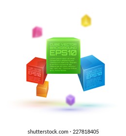 Vector 3d cube colorful abstract background on white background.