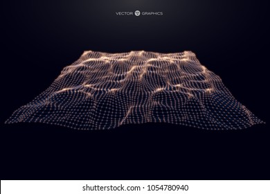 Vector 3d cyber surface with particles.