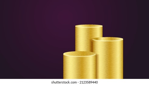 Vector 3d cylinder gold podium product display, Platforms presentation mock up show cosmetic stage pedestal design