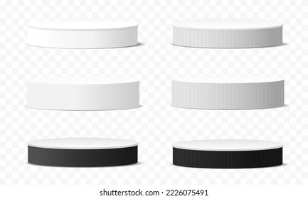Vector 3d cylinder pedestal podium geometric platform. Product display presentation. Minimal scene colours white and black template design