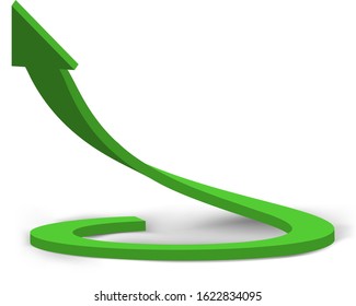 Vector 3d design rendering of curve spring wavy rising arrow