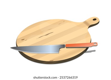 Vector 3D design of wooden coaster and kitchen knife