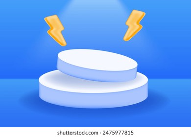 Vector 3d display product abstract minimal scene with geometric podium platform. blue background vector 3d render with podium. with lightning bolts flash sale