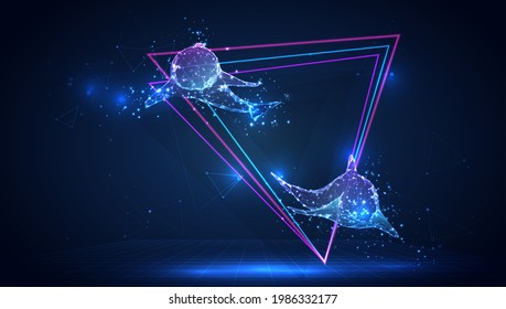 delfín vectorial 3d sobre fondo azul en espacio virtual