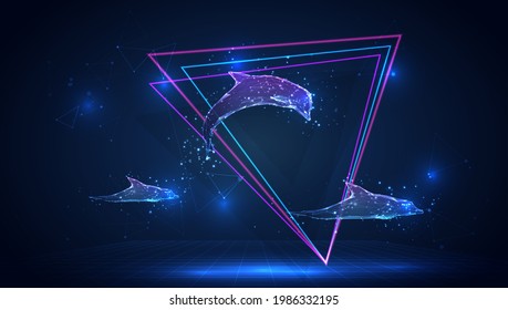 vector 3d dolphin on a blue background in virtual space