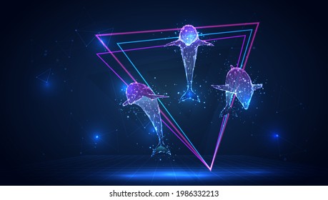 vector 3d dolphin on a blue background in virtual space