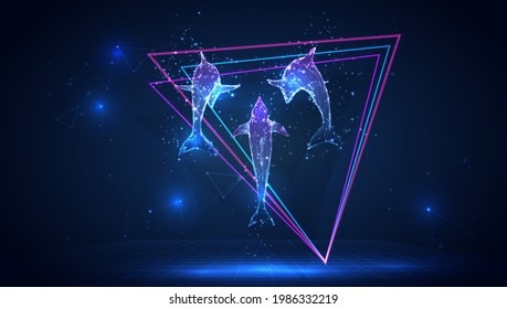 delfín vectorial 3d sobre fondo azul en espacio virtual