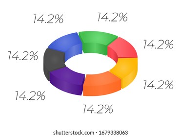 Vector 3d donut  chart infographic. Business progress infographics concept with 7 options, parts, steps, processes. Layered performance graph presentation. Circle diagram.