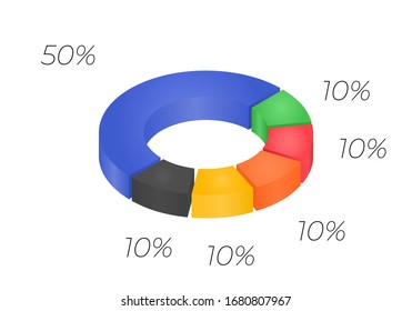 Vector 3d donut  chart infographic. Business progress infographics concept with 6 options, parts, steps, processes. Layered performance graph presentation. Circle diagram.