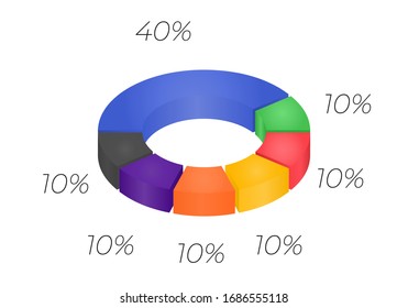Vector 3d donut  chart infographic. Business progress infographics concept with 7 options, parts, steps, processes. Layered performance graph presentation. Circle diagram.