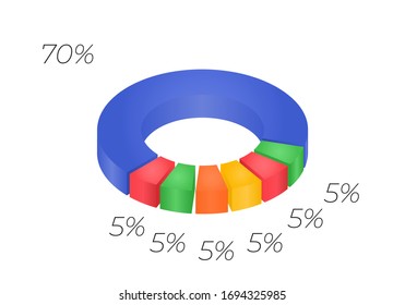 Vector 3d donut  chart infographic. Business progress infographics concept with 7 options, parts, steps, processes. Layered performance graph presentation. Circle diagram.