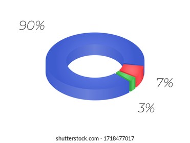 Vector 3d donut  chart infographic. Business progress infographics concept with 3 options, parts, steps, processes. Layered performance graph presentation. Circle diagram.