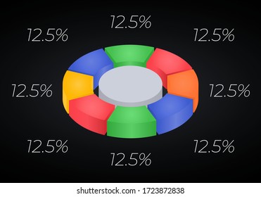 Vector 3d donut  chart infographic. Business progress infographics concept with 8 options, parts, steps, processes. Layered performance graph presentation. Circle diagram.