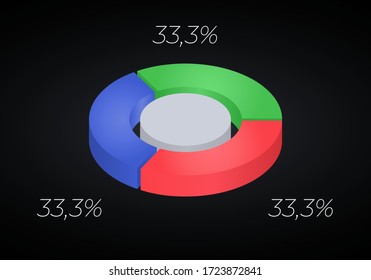 Vector 3d donut  chart infographic. Business progress infographics concept with 3 options, parts, steps, processes. Layered performance graph presentation. Circle diagram.