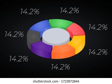 Vector 3d donut  chart infographic. Business progress infographics concept with 7 options, parts, steps, processes. Layered performance graph presentation. Circle diagram.