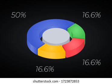 Vector 3d donut  chart infographic. Business progress infographics concept with 4 options, parts, steps, processes. Layered performance graph presentation. Circle diagram.