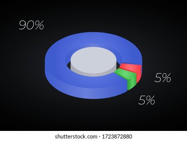 Vector 3d donut  chart infographic. Business progress infographics concept with 3 options, parts, steps, processes. Layered performance graph presentation. Circle diagram.