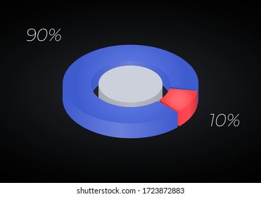 Vector 3d donut  chart infographic. Business progress infographics concept with 2 options, parts, steps, processes. Layered performance graph presentation. Circle diagram.