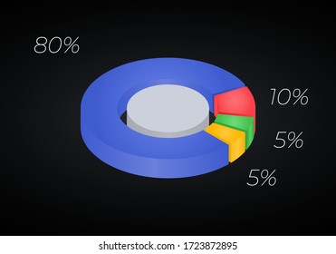 Vector 3d donut  chart infographic. Business progress infographics concept with 4 options, parts, steps, processes. Layered performance graph presentation. Circle diagram.