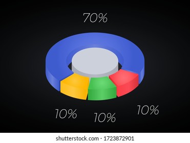 Vector 3d donut  chart infographic. Business progress infographics concept with 4 options, parts, steps, processes. Layered performance graph presentation. Circle diagram.