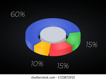 Vector 3d donut  chart infographic. Business progress infographics concept with 4 options, parts, steps, processes. Layered performance graph presentation. Circle diagram.
