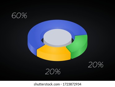 Vector 3d donut  chart infographic. Business progress infographics concept with 3 options, parts, steps, processes. Layered performance graph presentation. Circle diagram.