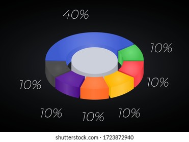 Vector 3d donut  chart infographic. Business progress infographics concept with 7 options, parts, steps, processes. Layered performance graph presentation. Circle diagram.