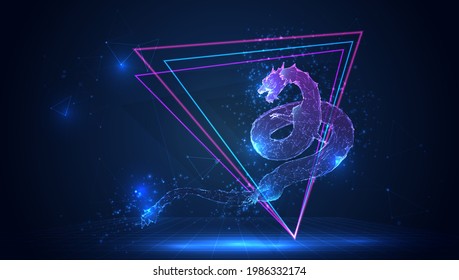 vector 3d dragon snake on a blue background in virtual space 