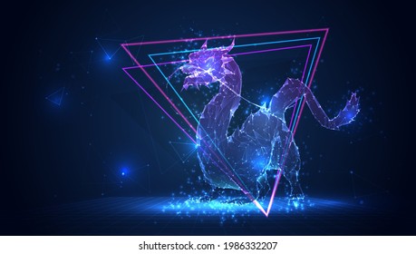 vector 3d dragon snake on a blue background in virtual space 