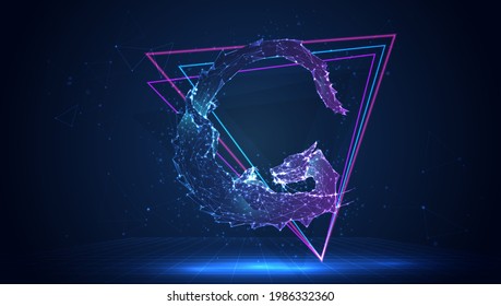vector 3d dragon snake on a blue background in virtual space 