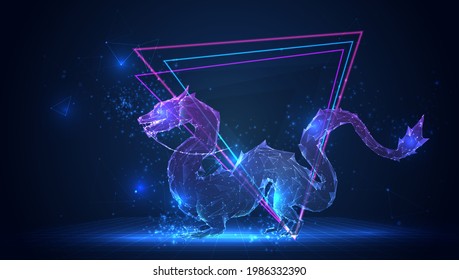 serpiente de dragón vectorial 3d sobre fondo azul en espacio virtual 