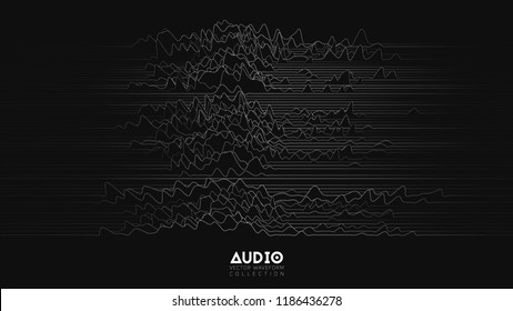 Vector 3d Echo Audio Wavefrom Spectrum. Abstract Music Waves Oscillation Graph. Futuristic Sound Wave Visualization. Black And White Dotted Impulse Pattern. Synthetic Music Technology Sample