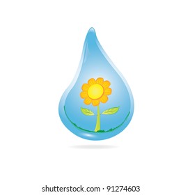Vector 3d Eco concept "water ia life". Drop with flower inside.