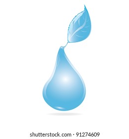 Vector 3d Eco concept "water ia life". Drop with leaf.